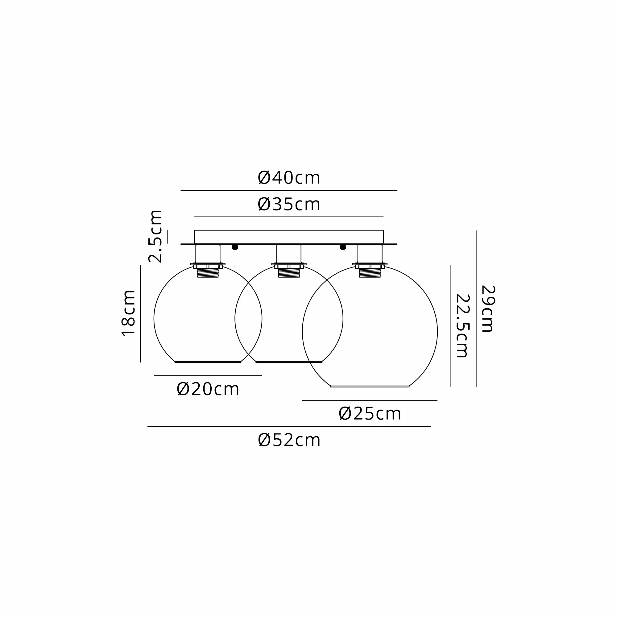 DK1350  Lori 40cm Round Ceiling Flush, 3 Light Flush Fitting, Polished Chrome/Clear/Smoke/Amber Open Mouth Round Globe Shades